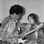 8404 Backstage shot of Jimi Hendrix and Mitch Mitchell at the 2-5-68 show at Arizona State University. Photo by Tom Franklin.